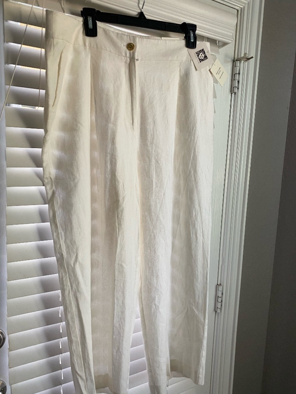 ANNE KLEIN LIGHT IVORY LINEN HIGH RISE CROP PANTS SIZE 14 NEW